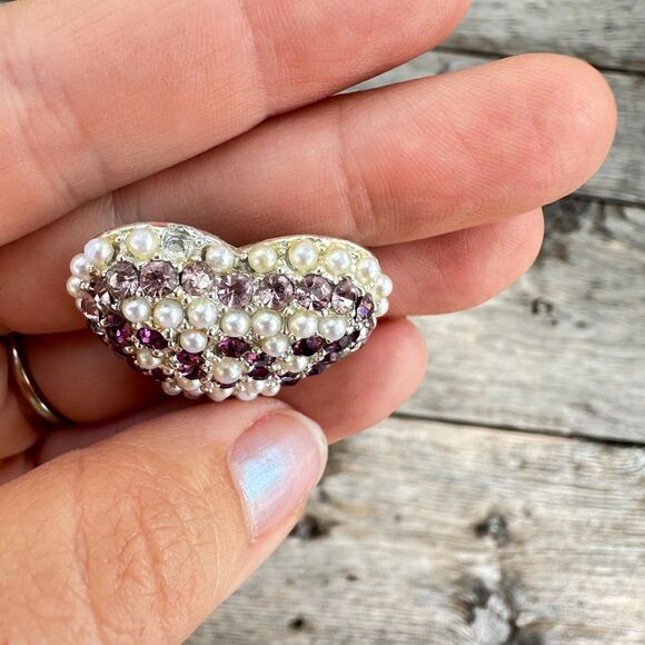 Vintage Jewelry Faux Pearl Heart Brooch Heart Pin - Picture 4 of 6